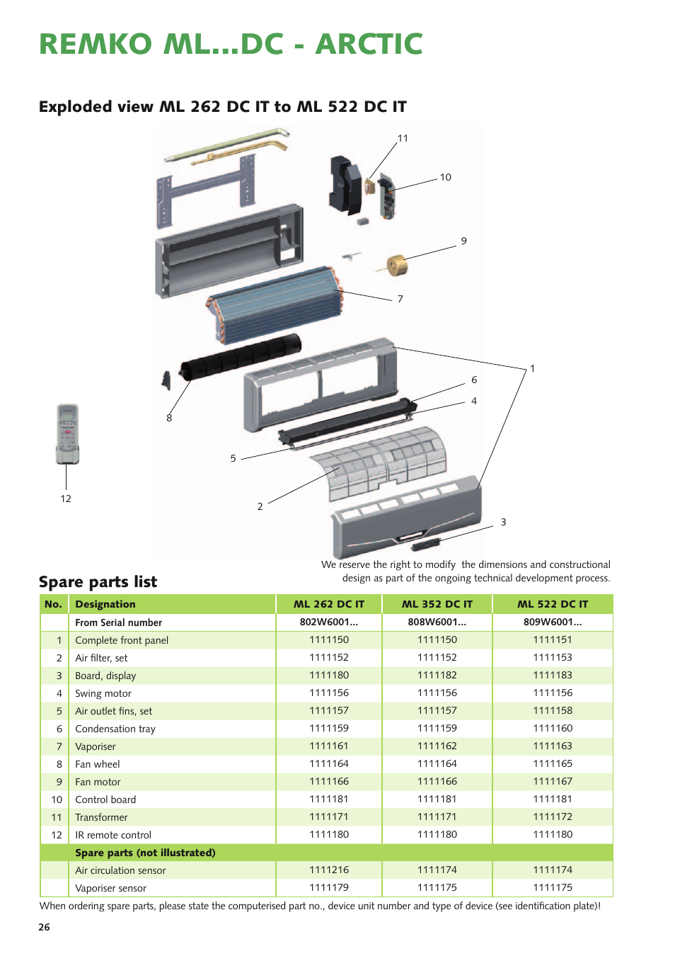 Remko ml...dc - arctic, Spare parts list | REMKO ML 262 DC  Arctic User Manual | Page 26 / 32