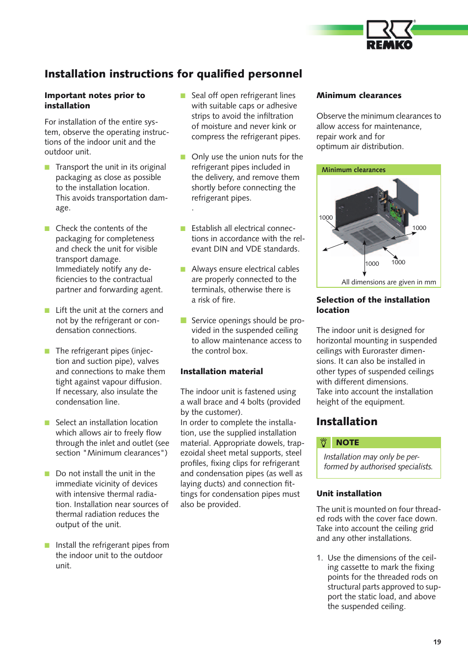 Installation instructions for qualified personnel, Installation | REMKO MXD 200 v.1 User Manual | Page 19 / 28