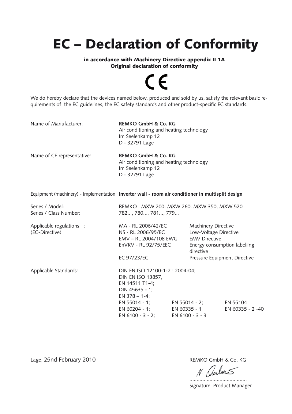 Ec – declaration of conformity | REMKO MXD 200 v.3 User Manual | Page 27 / 28