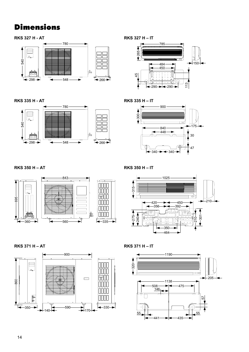 Dimensions | REMKO RKS 327 H User Manual | Page 14 / 28
