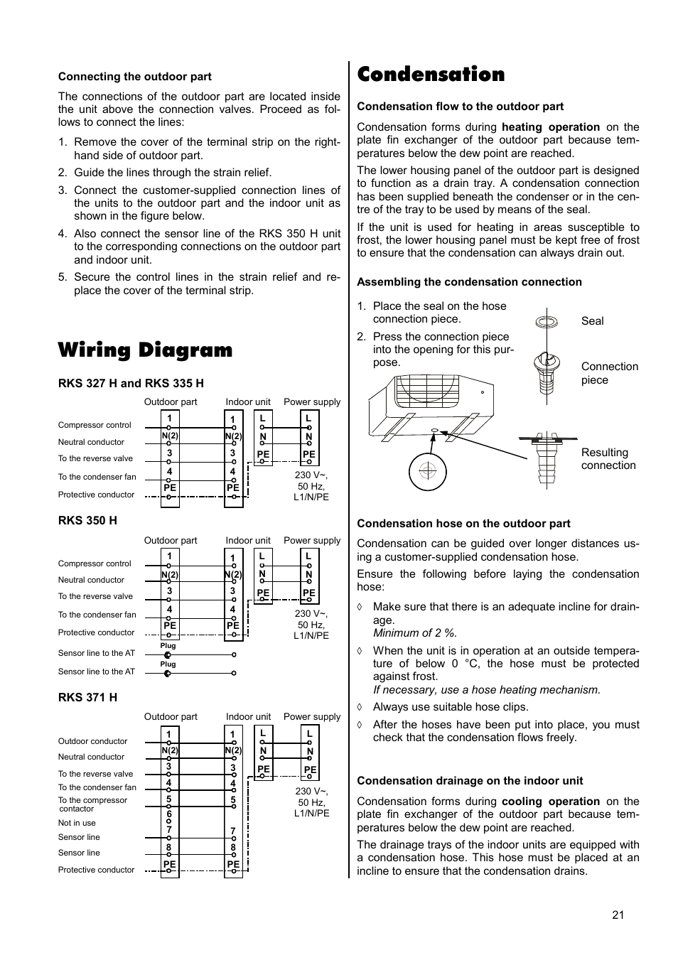Wiring diagram, Condensation | REMKO RKS 327 H User Manual | Page 21 / 28
