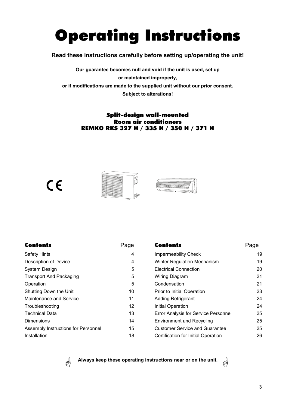 Operating instructions | REMKO RKS 327 H User Manual | Page 3 / 28