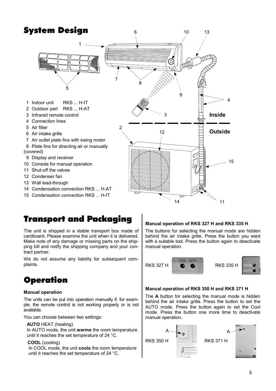 System design transport and packaging, Operation | REMKO RKS 327 H User Manual | Page 5 / 28