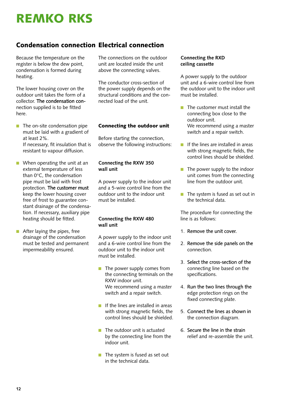 Remko rks, Condensation connection, Electrical connection | REMKO RKS 435 H User Manual | Page 12 / 20