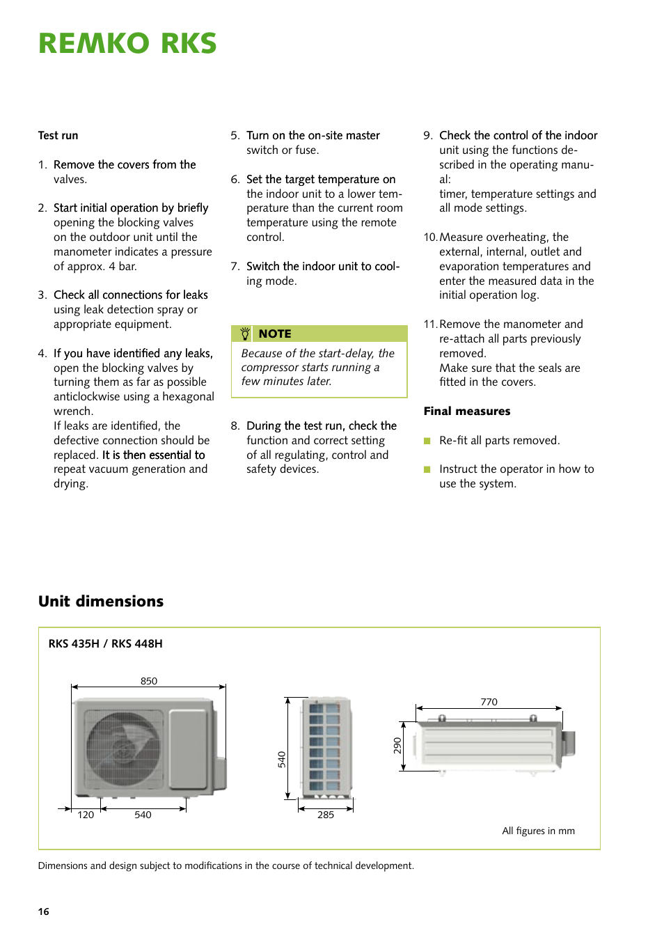 Remko rks, Unit dimensions | REMKO RKS 435 H User Manual | Page 16 / 20