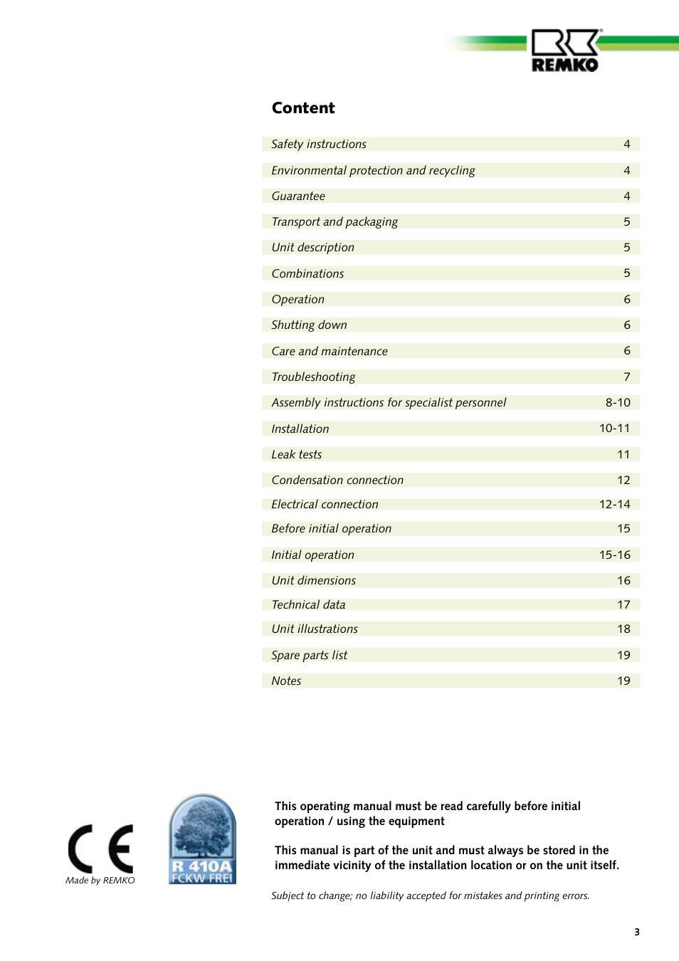 Content | REMKO RKS 435 H User Manual | Page 3 / 20