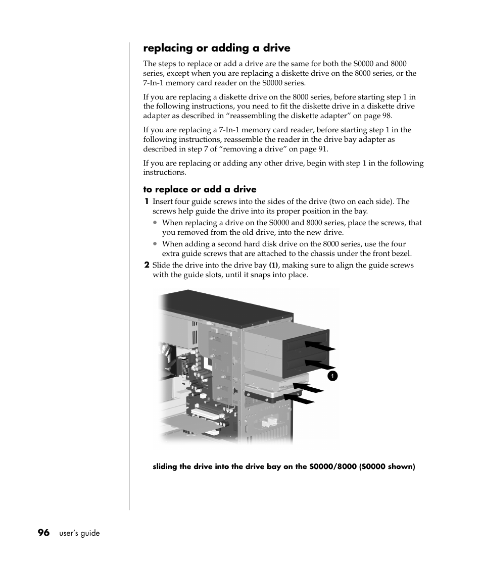 Replacing or adding a drive | Compaq 8000 Series User Manual | Page 103 / 120