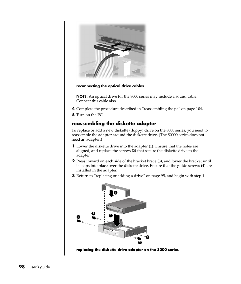 Reassembling the diskette adapter | Compaq 8000 Series User Manual | Page 105 / 120