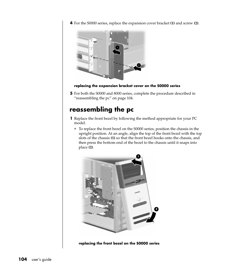 Reassembling the pc | Compaq 8000 Series User Manual | Page 111 / 120