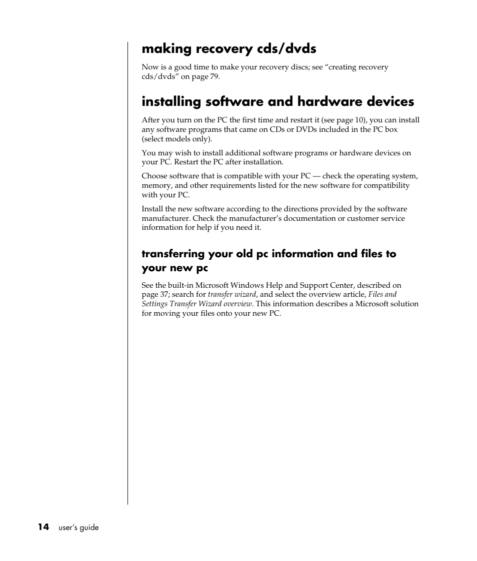 Making recovery cds/dvds, Installing software and hardware devices | Compaq 8000 Series User Manual | Page 21 / 120