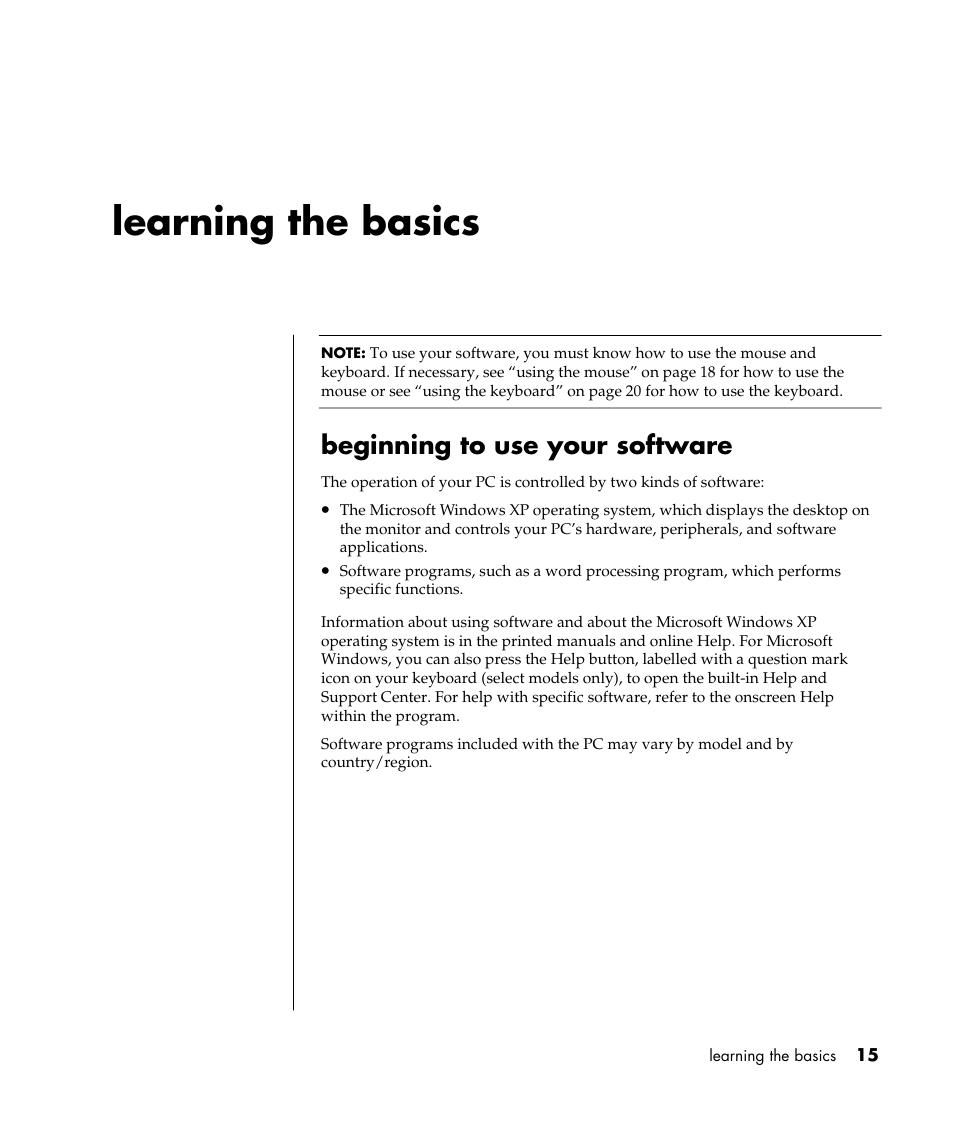 Learning the basics, Beginning to use your software | Compaq 8000 Series User Manual | Page 22 / 120