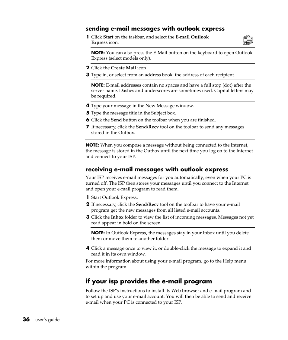 If your isp provides the e-mail program | Compaq 8000 Series User Manual | Page 43 / 120