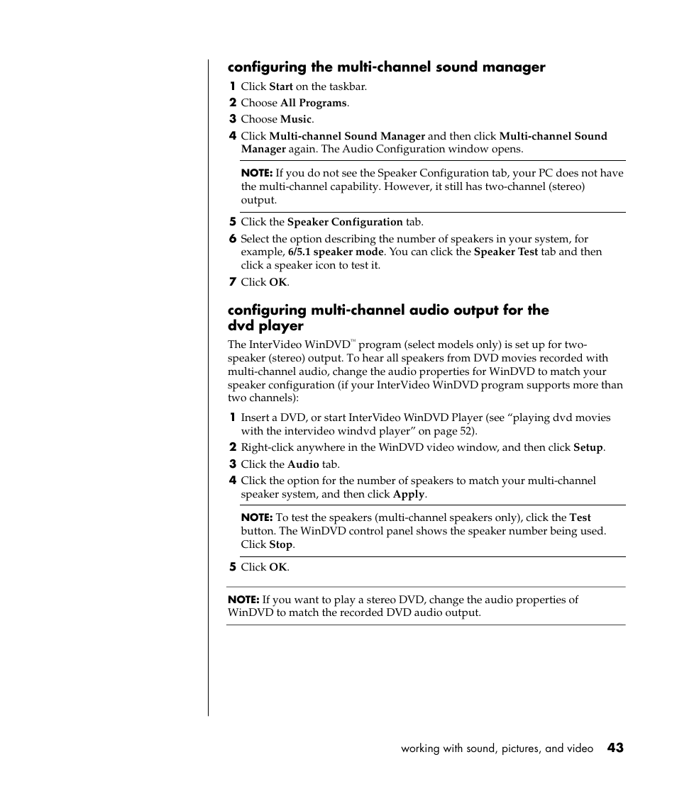 Configuring the multi-channel sound manager | Compaq 8000 Series User Manual | Page 50 / 120