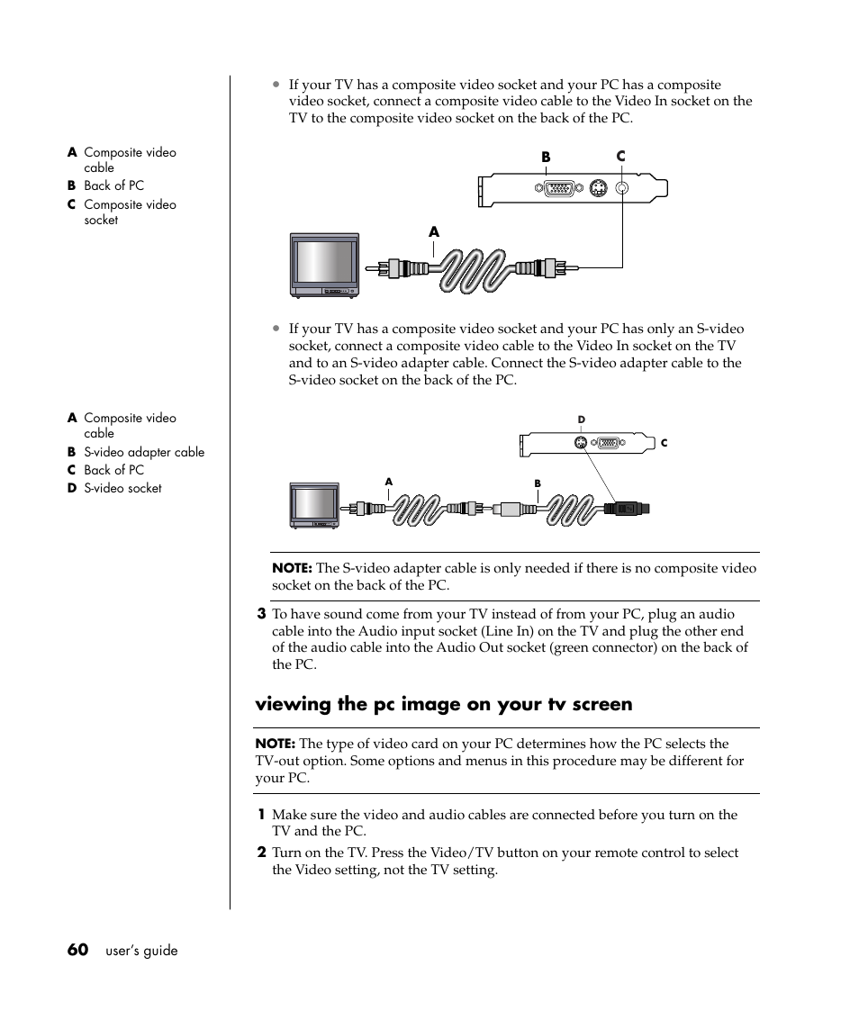 Viewing the pc image on your tv screen | Compaq 8000 Series User Manual | Page 67 / 120