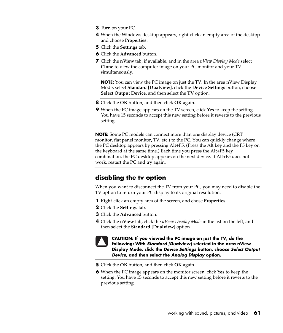 Disabling the tv option | Compaq 8000 Series User Manual | Page 68 / 120