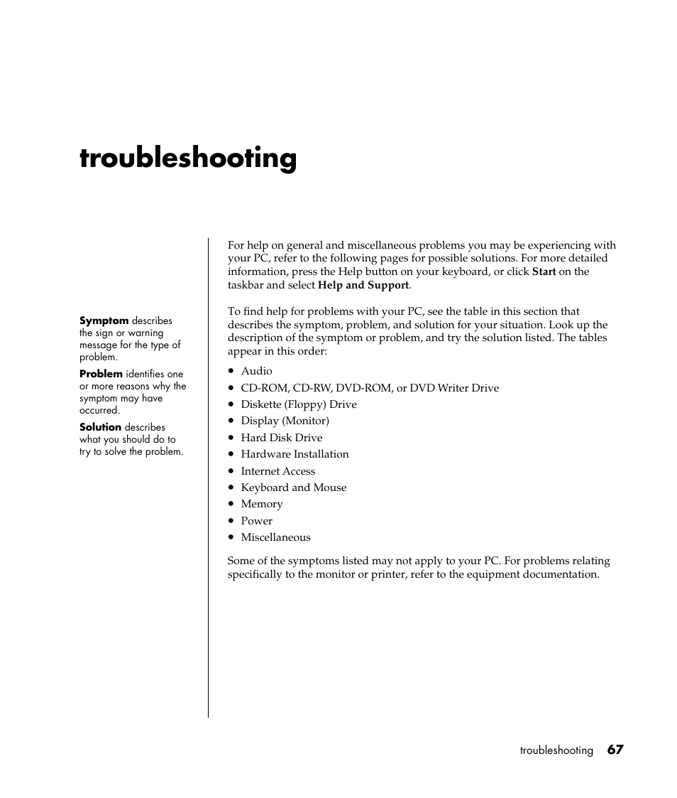 Troubleshooting | Compaq 8000 Series User Manual | Page 74 / 120