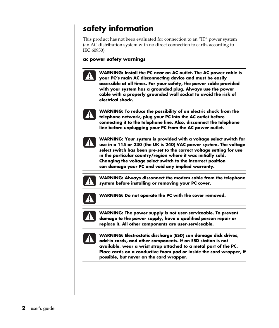 Safety information | Compaq 8000 Series User Manual | Page 9 / 120