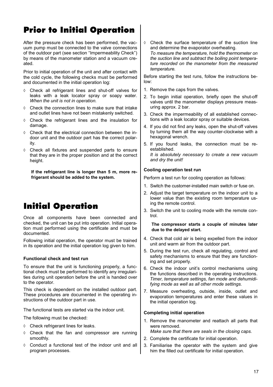 Prior to initial operation, Initial operation | REMKO RKV 10 W User Manual | Page 17 / 20