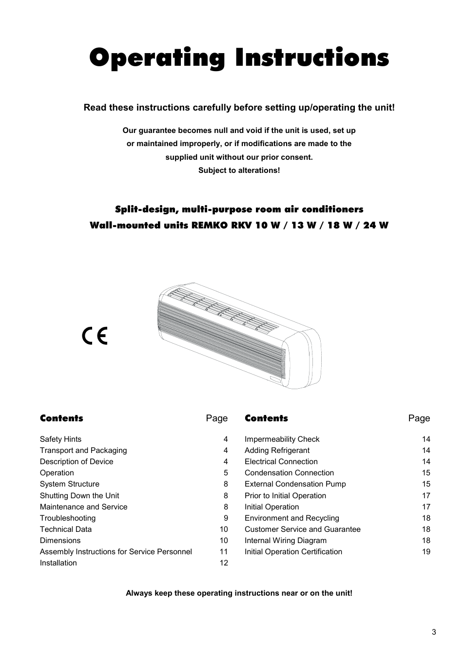 Operating instructions | REMKO RKV 10 W User Manual | Page 3 / 20