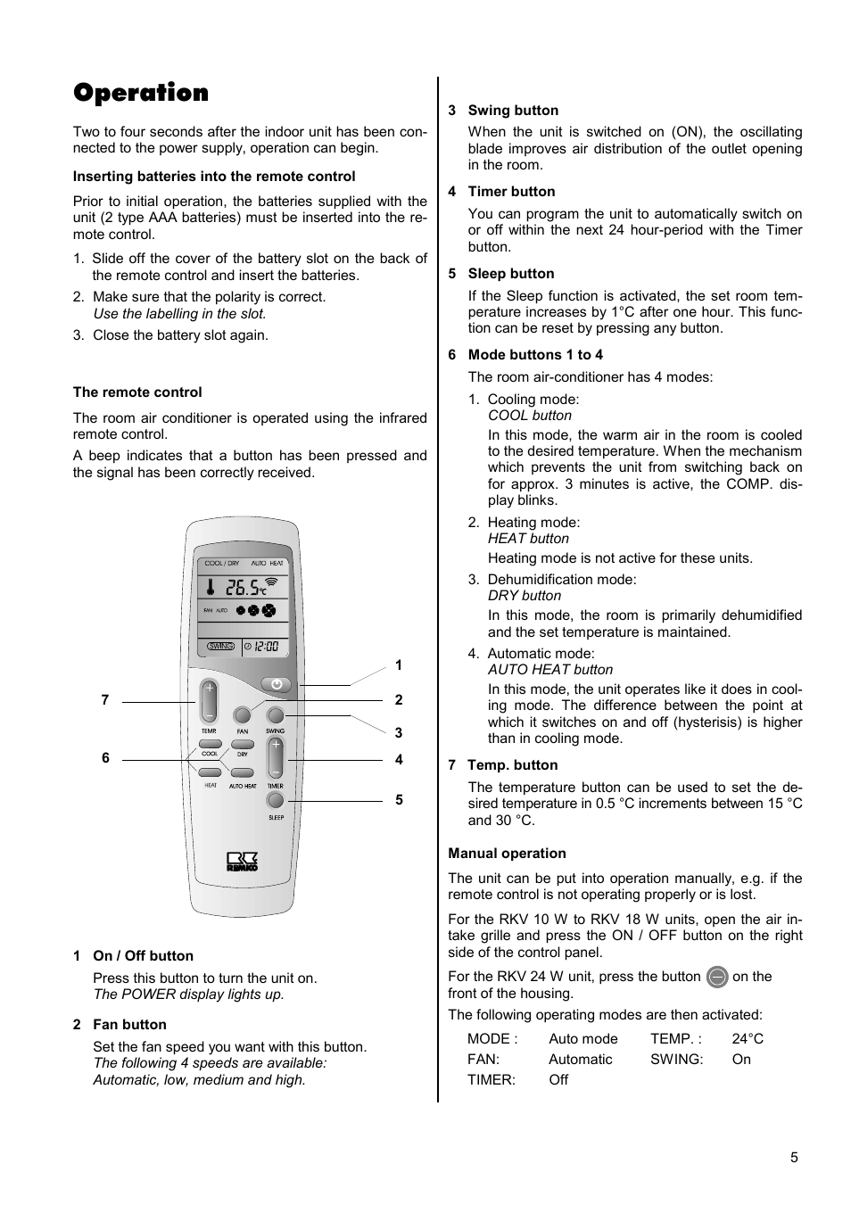 Operation | REMKO RKV 10 W User Manual | Page 5 / 20