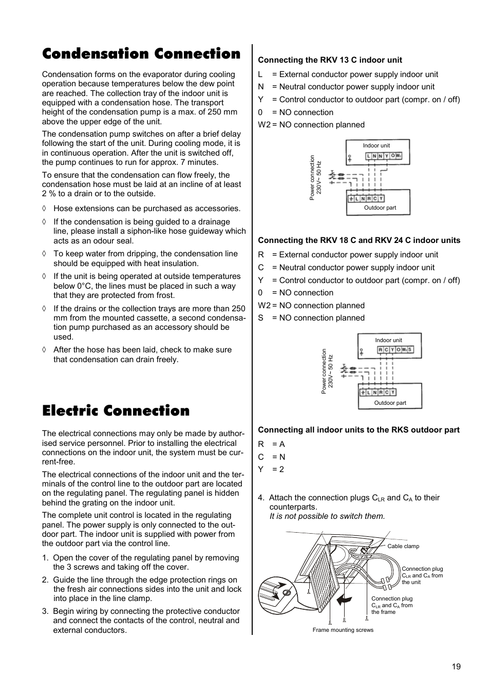 Condensation connection, Electric connection | REMKO RKV 13 C User Manual | Page 19 / 24