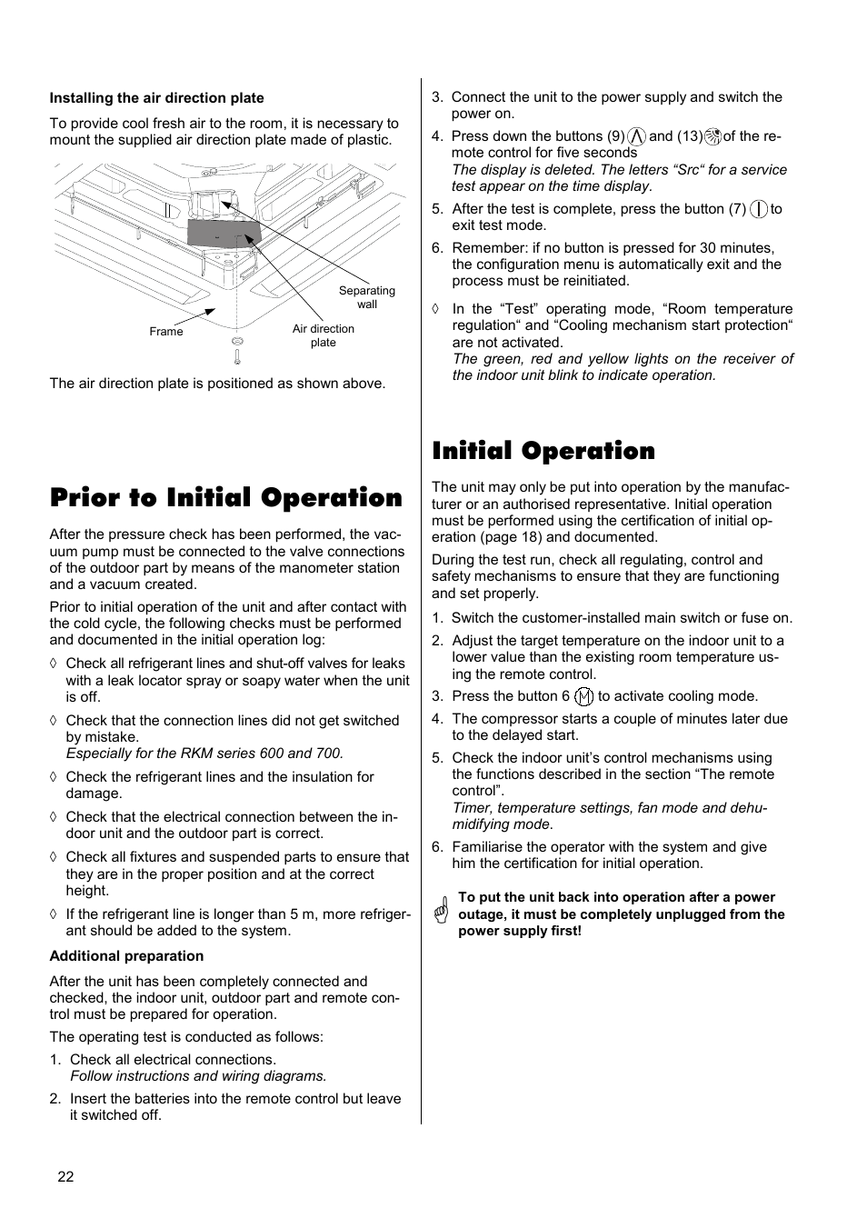 Prior to initial operation, Initial operation | REMKO RKV 13 C User Manual | Page 22 / 24