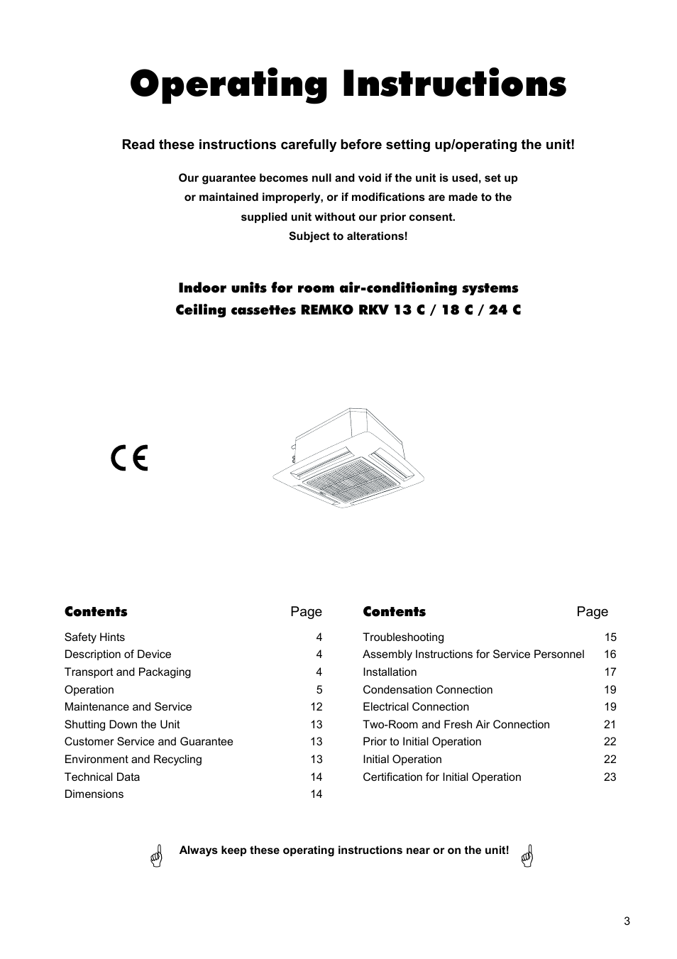 Operating instructions | REMKO RKV 13 C User Manual | Page 3 / 24