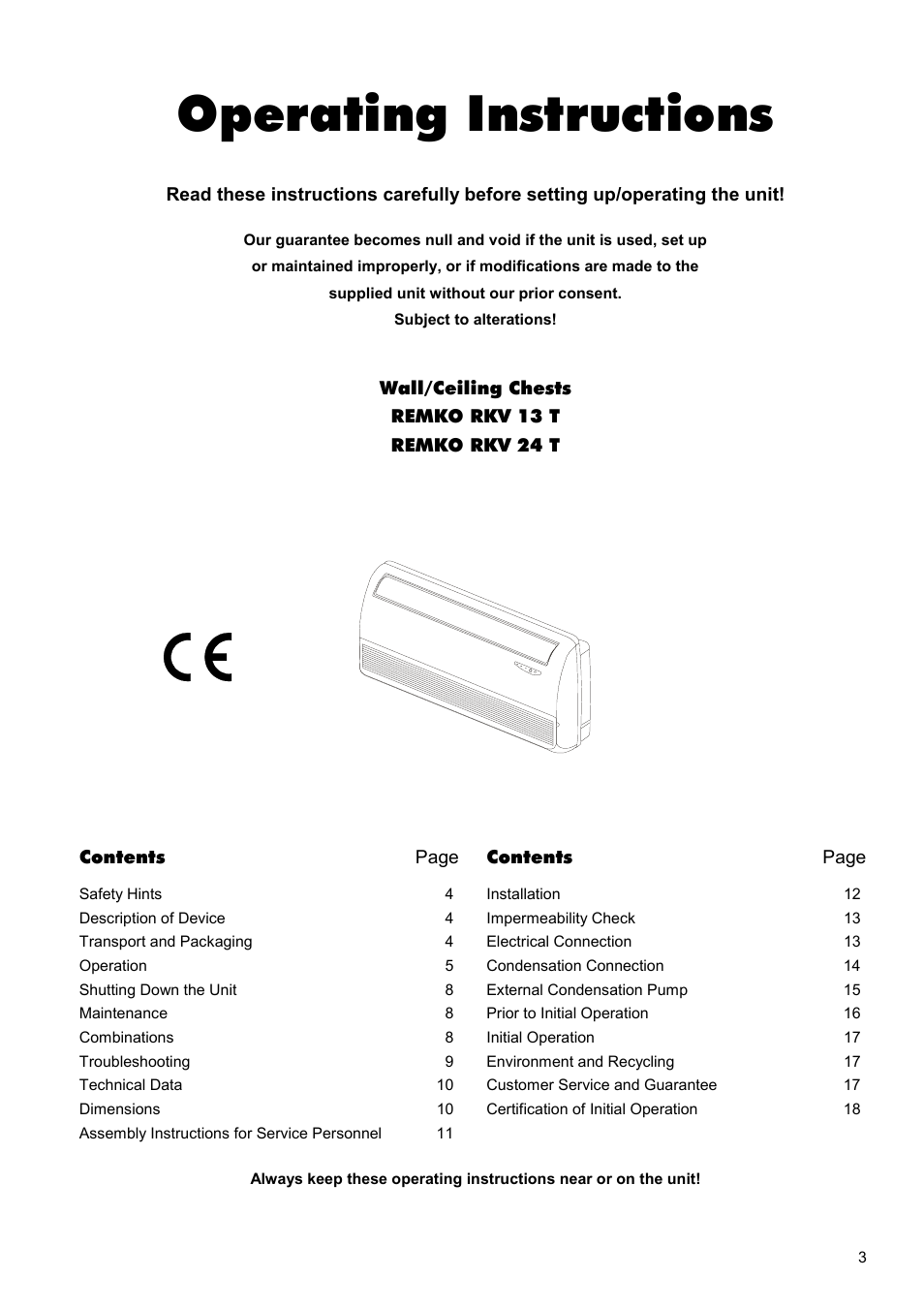Operating instructions | REMKO RKV 13 T User Manual | Page 3 / 20