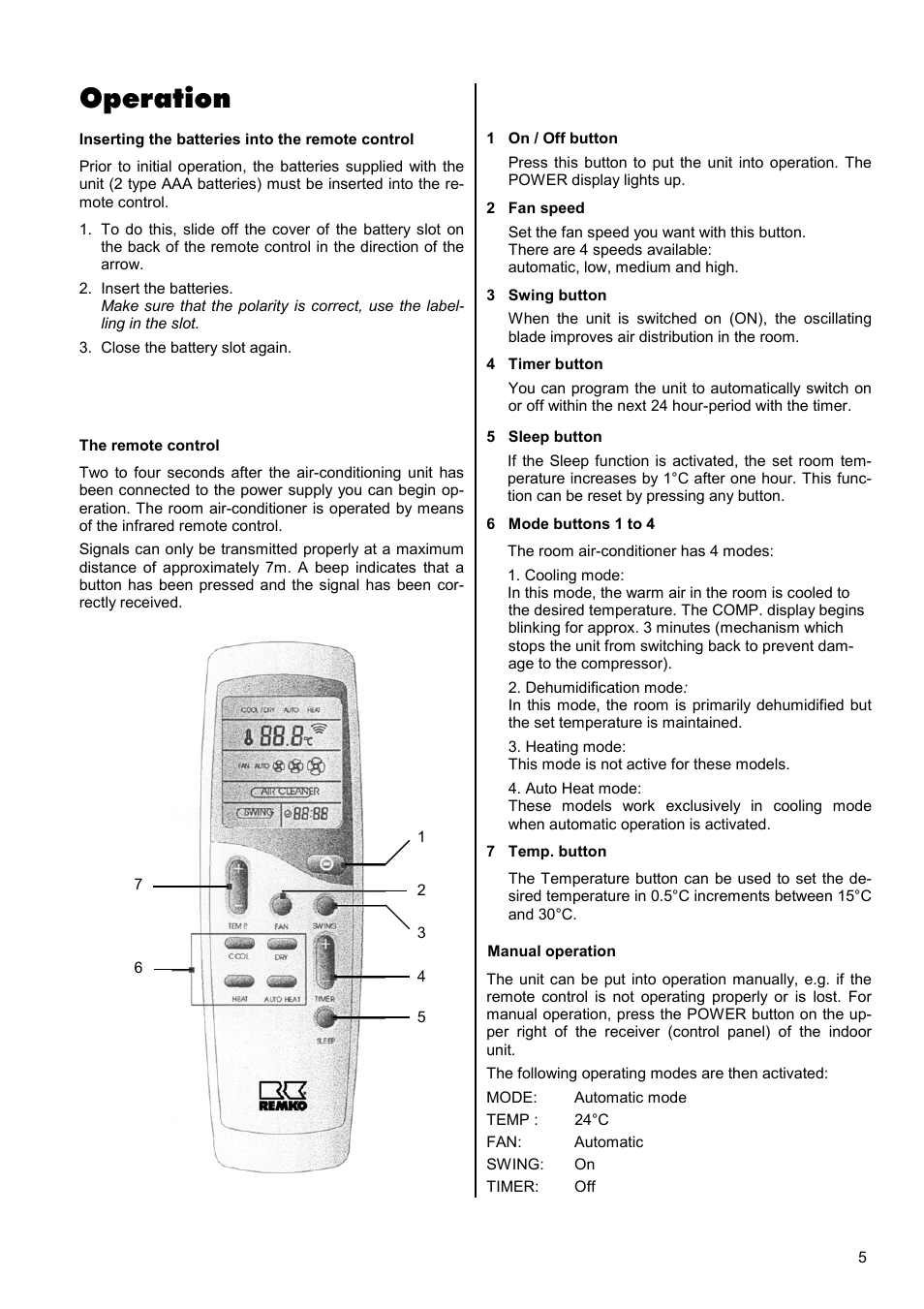 Operation | REMKO RKV 13 T User Manual | Page 5 / 20
