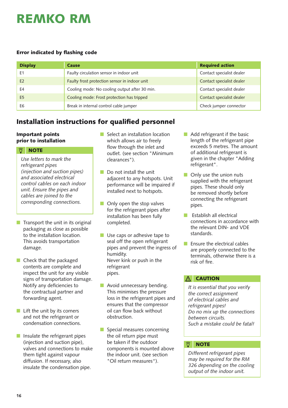 Remko rm, Installation instructions for qualified personnel | REMKO RM Series User Manual | Page 16 / 36