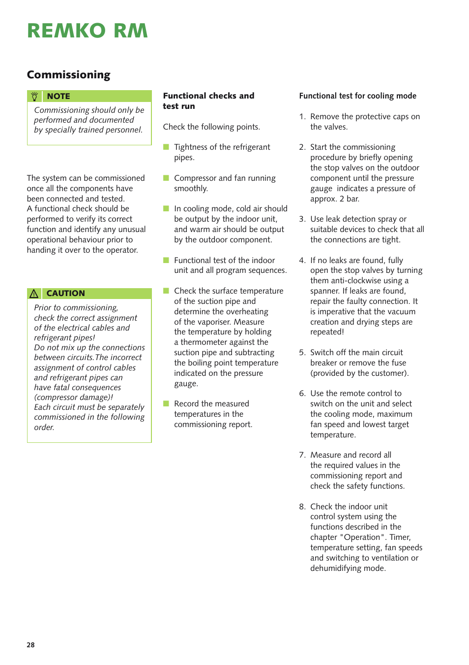 Remko rm, Commissioning | REMKO RM Series User Manual | Page 28 / 36