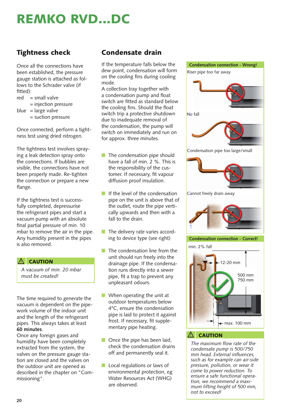 Remko rvd...dc, Condensate drain, Tightness check | REMKO RVD xxx DC User Manual | Page 20 / 52