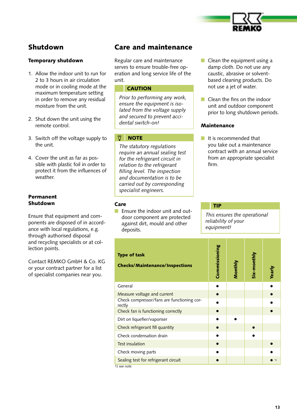 Shutdown, Care and maintenance | REMKO RVD 351 DC User Manual | Page 13 / 32