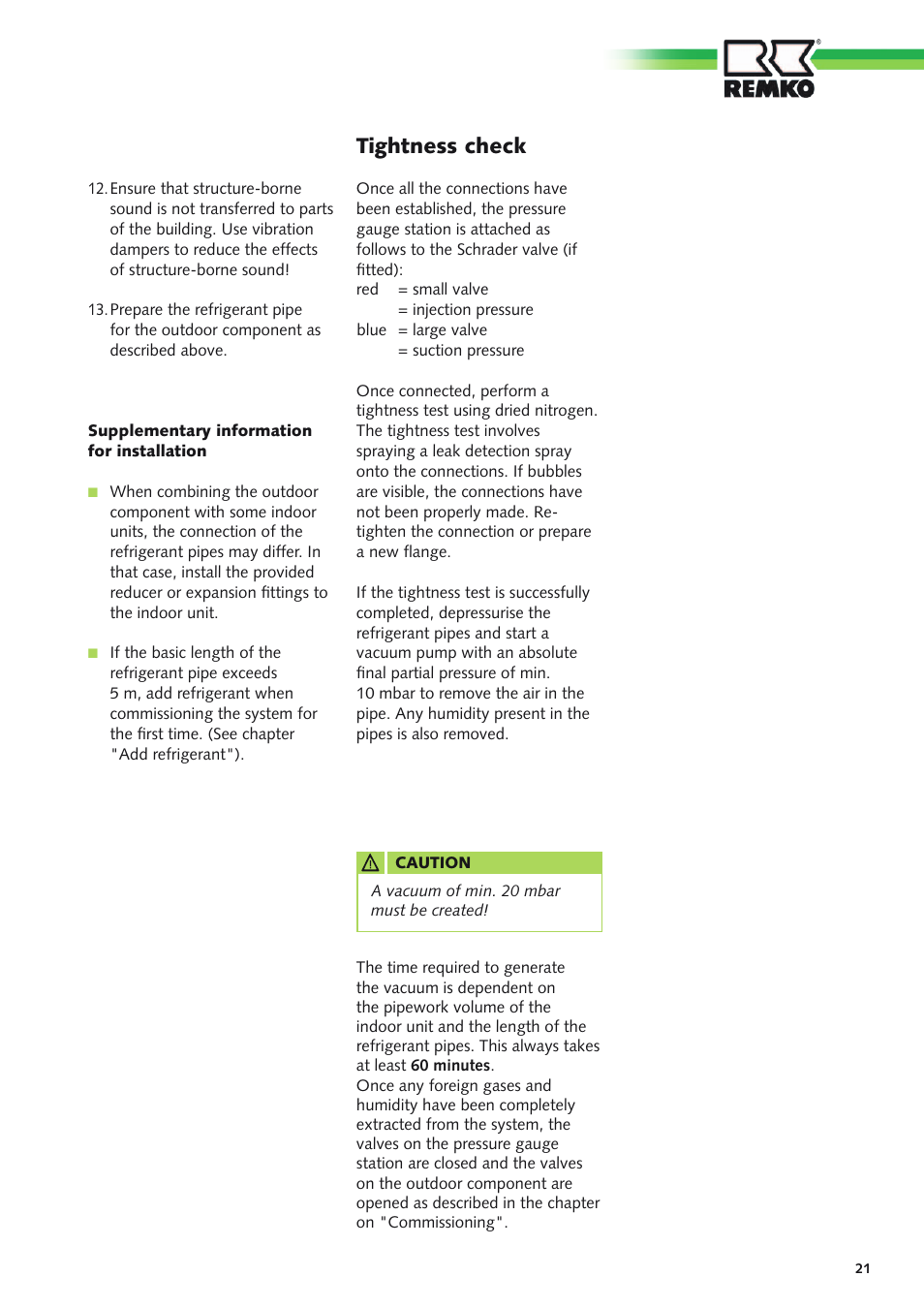 Tightness check | REMKO RVT 261 DC User Manual | Page 21 / 32