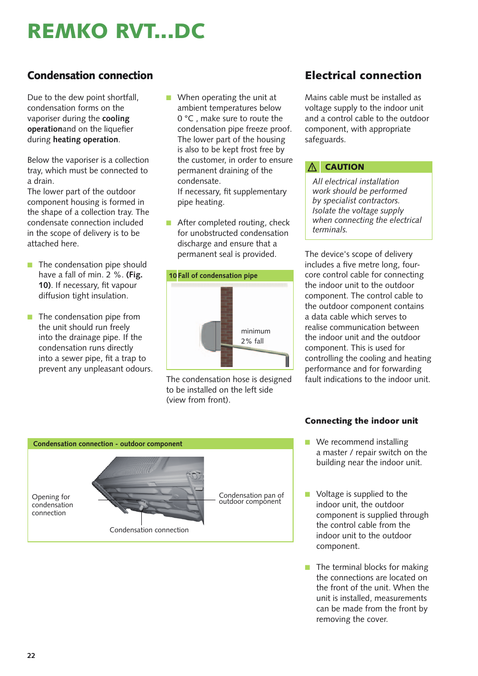 Remko rvt...dc, Electrical connection, Condensation connection | REMKO RVT 261 DC User Manual | Page 22 / 32