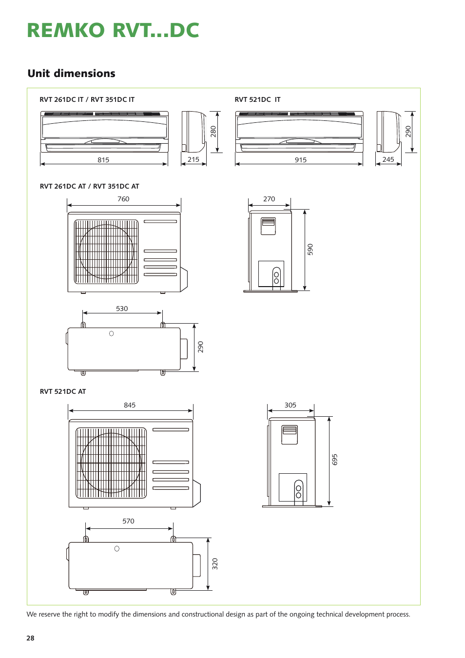 Remko rvt...dc, Unit dimensions | REMKO RVT 261 DC User Manual | Page 28 / 32