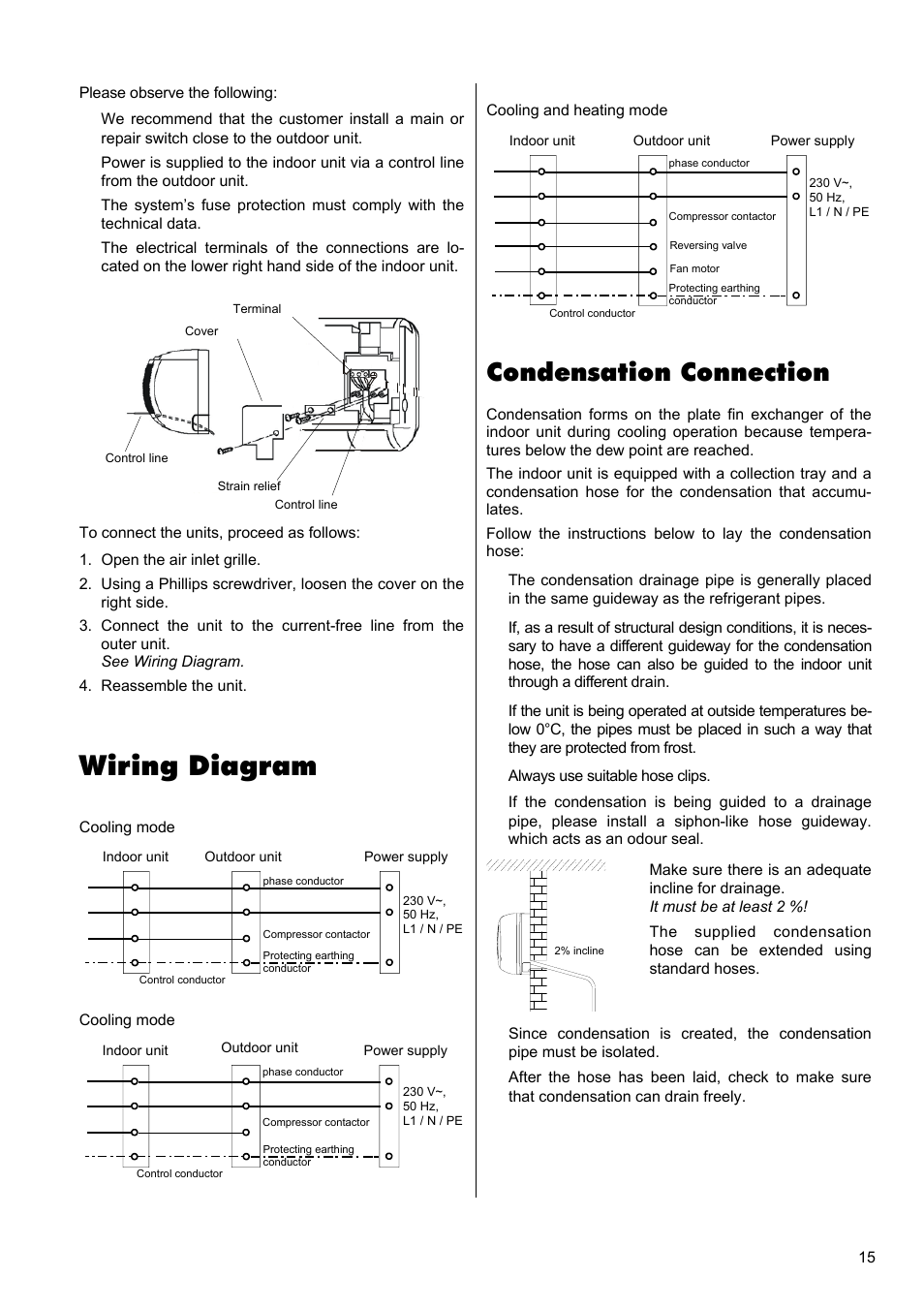 Wiring diagram, Condensation connection | REMKO RWK 260 User Manual | Page 15 / 20