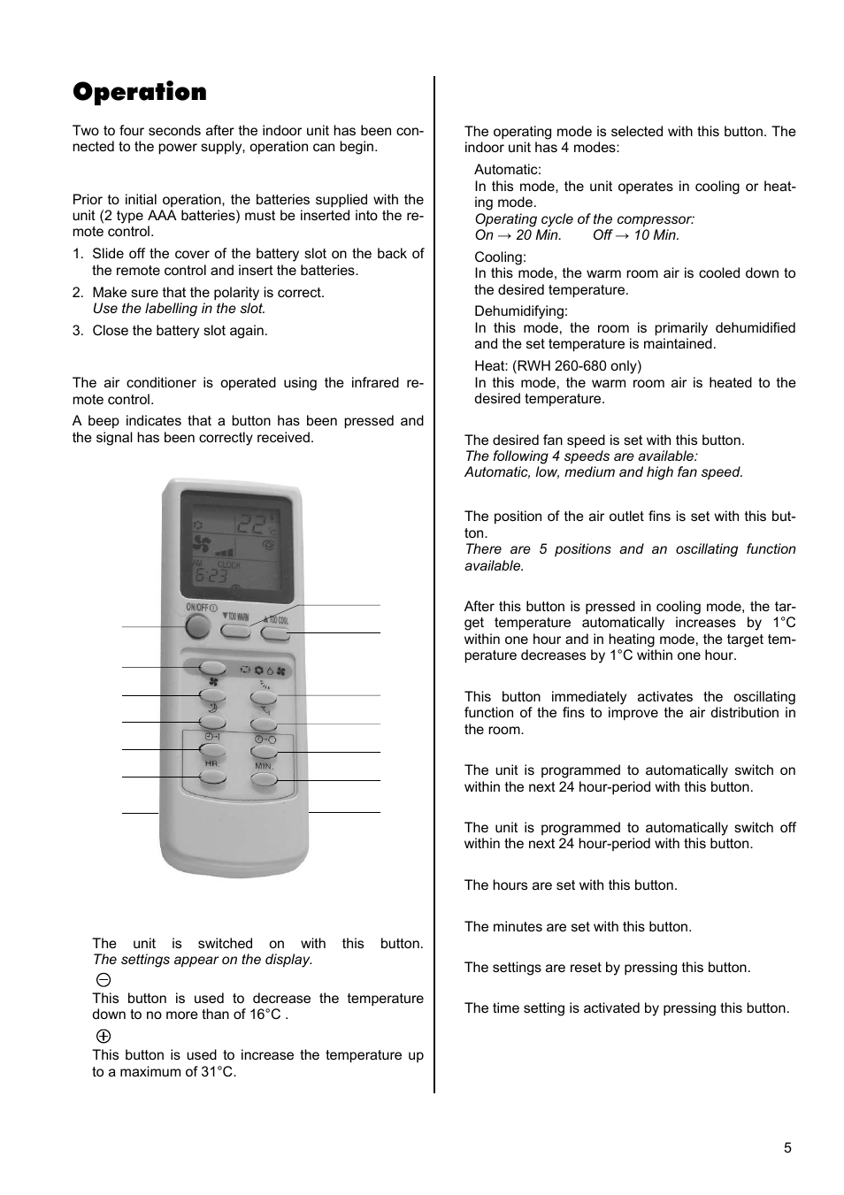 Operation | REMKO RWK 260 User Manual | Page 5 / 20