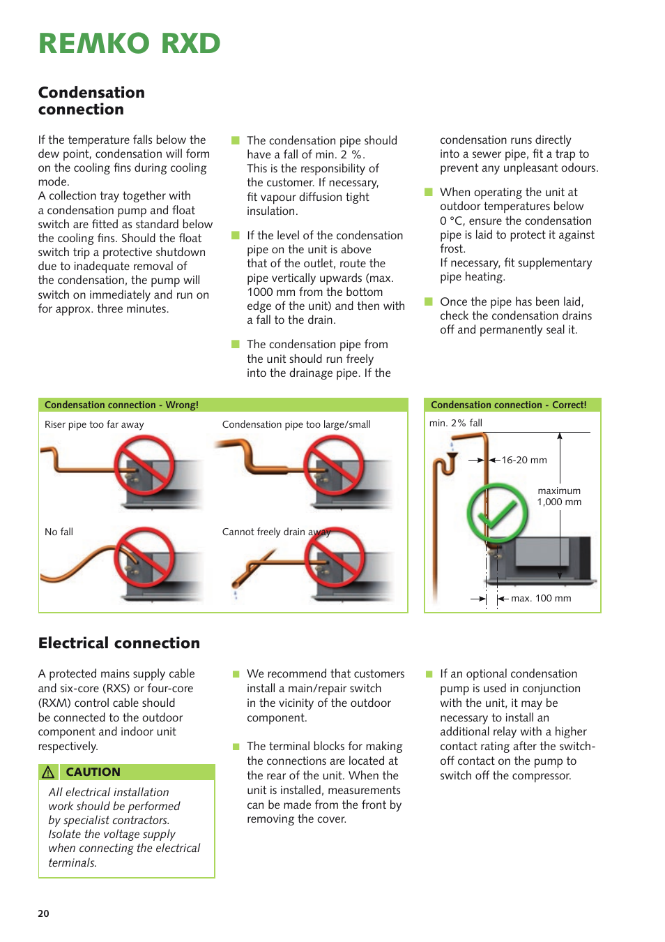 Remko rxd, Condensation connection, Electrical connection | REMKO RXD Series User Manual | Page 20 / 28