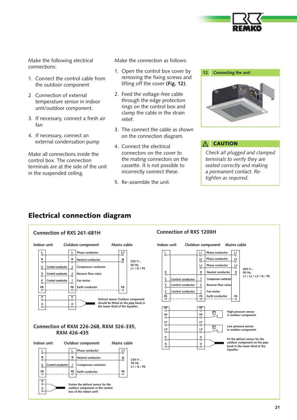 Electrical connection diagram, Connection of rxs 1200h | REMKO RXD Series User Manual | Page 21 / 28