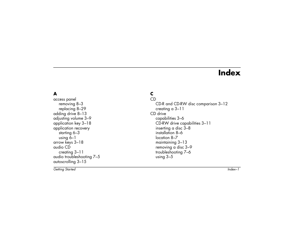 Index | Compaq 6000 User Manual | Page 133 / 142
