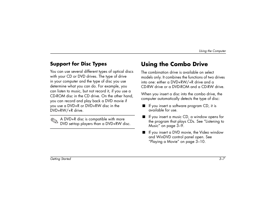 Using the combo drive | Compaq 6000 User Manual | Page 19 / 142