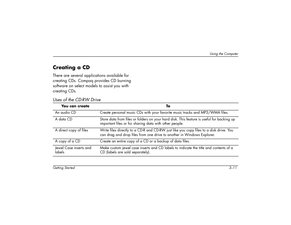Creating a cd | Compaq 6000 User Manual | Page 23 / 142
