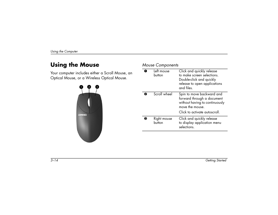 Using the mouse | Compaq 6000 User Manual | Page 26 / 142