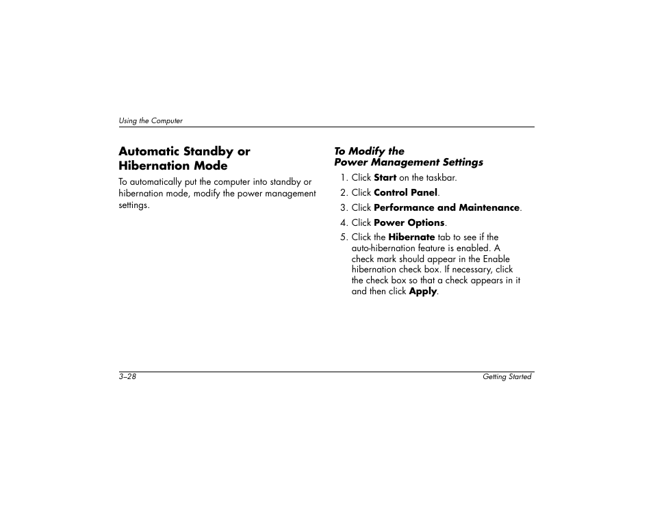 Automatic standby or hibernation mode | Compaq 6000 User Manual | Page 40 / 142