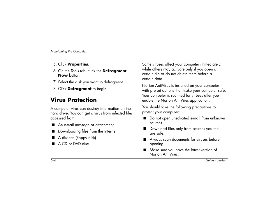 Virus protection | Compaq 6000 User Manual | Page 56 / 142
