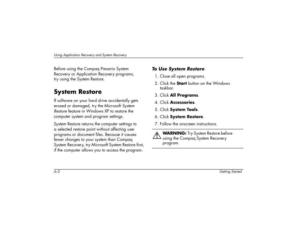 System restore | Compaq 6000 User Manual | Page 58 / 142