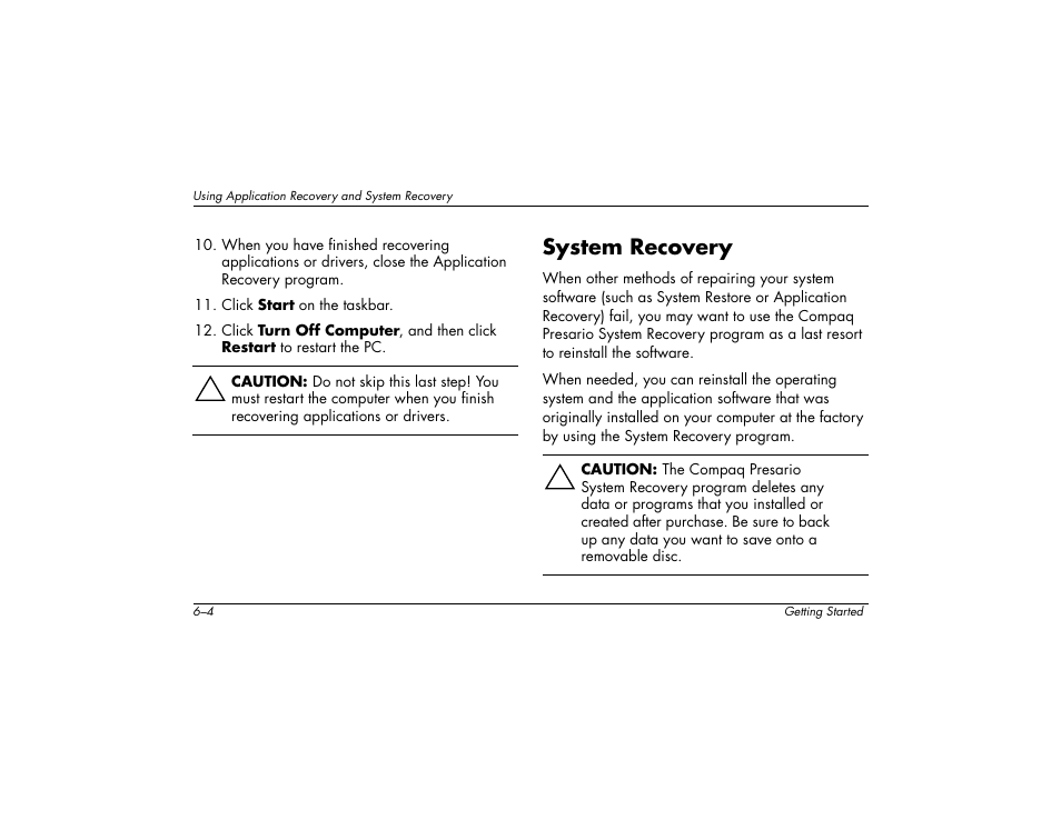 System recovery | Compaq 6000 User Manual | Page 60 / 142
