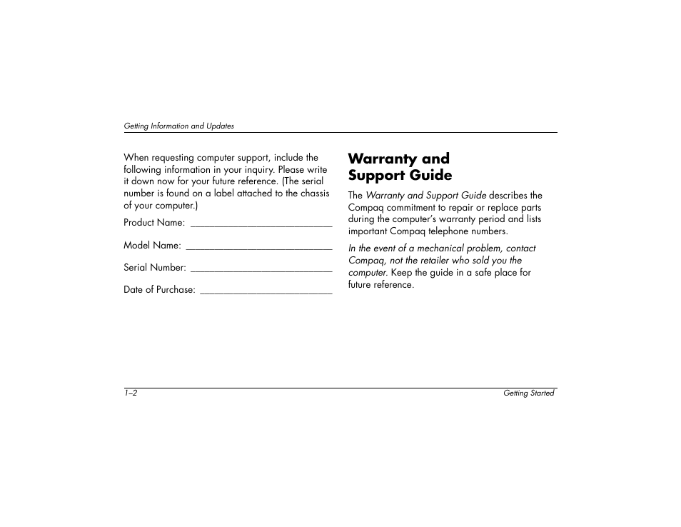 Warranty and support guide | Compaq 6000 User Manual | Page 8 / 142