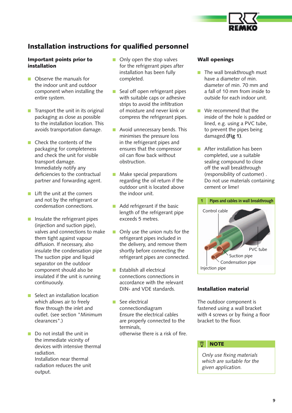 Installation instructions for qualified personnel | REMKO RXS xxx H User Manual | Page 9 / 20